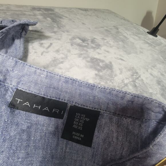 Tahari Womens XS Linen Long Sleeve Shift Dress Oversized Gray Blue - Picture 9 of 10